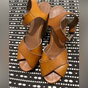 Brown Leather Wedge Sandals